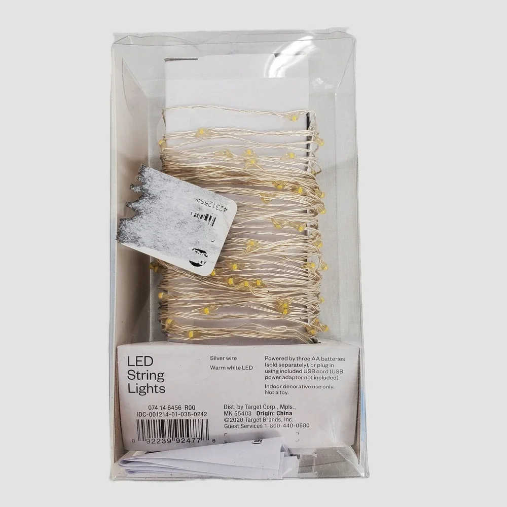 Room Essentials‎ LED String Lights 90ct Warm White Silver Wire Extra Long New